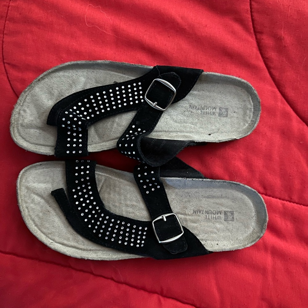 White Mountain Black Sandals with Buckles and Rhinestones Size 10